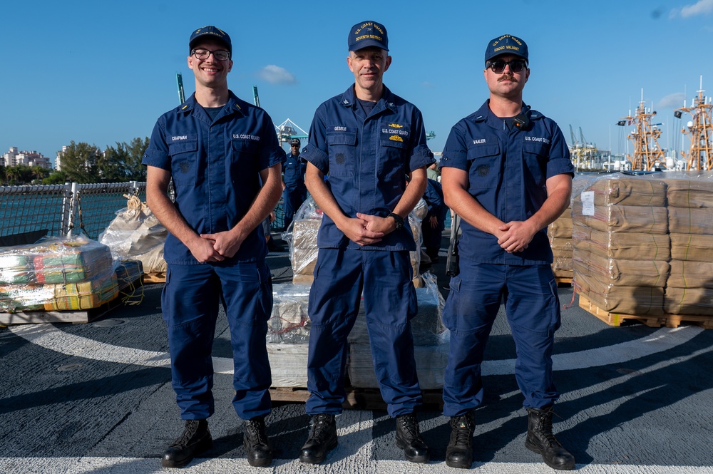 Coast Guard Cutter Valiant offloads approximately $141 million worth of narcotics at Base Miami Beach