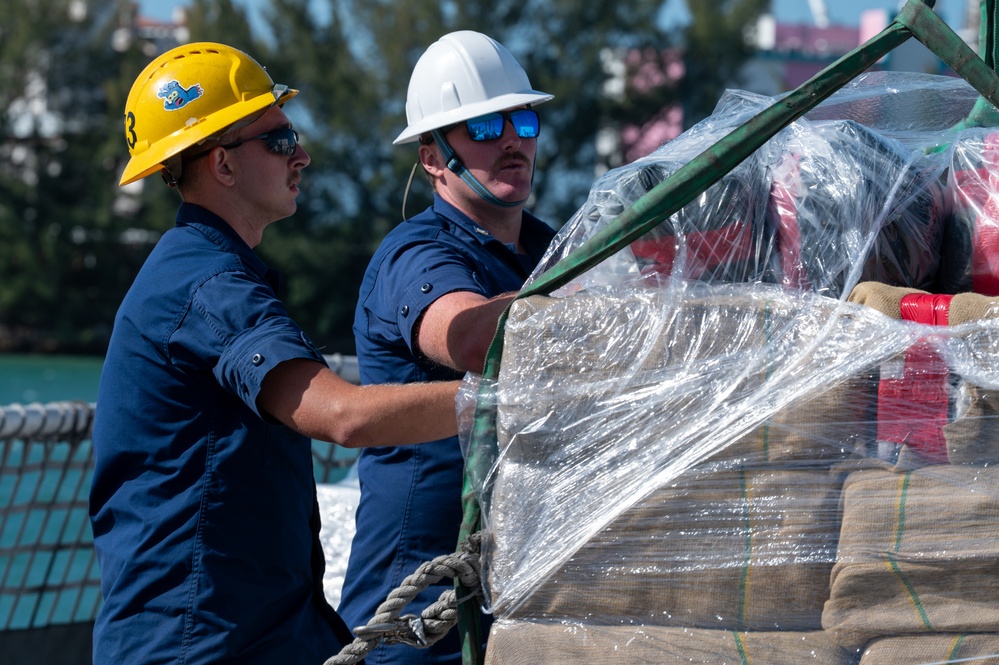 Coast Guard Cutter Valiant offloads approximately $141 million worth of narcotics at Base Miami Beach