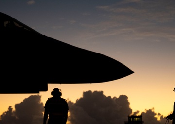 A B-1B Lancer assigned to the 34th Expeditionary Bomb Squadron takes off to conduct one of the last flying sorties in support of BTF 25-1, Mar. 6, 2025