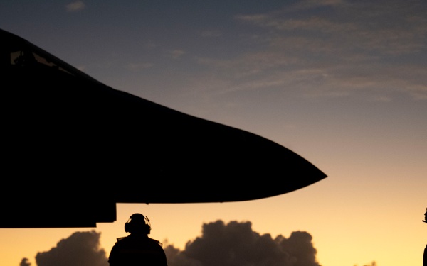 A B-1B Lancer assigned to the 34th Expeditionary Bomb Squadron takes off to conduct one of the last flying sorties in support of BTF 25-1, Mar. 6, 2025
