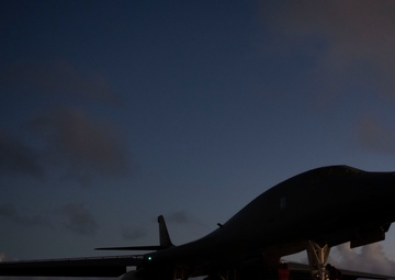 A B-1B Lancer assigned to the 34th Expeditionary Bomb Squadron takes off to conduct one of the last flying sorties in support of BTF 25-1, Mar. 6, 2025
