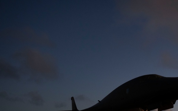 A B-1B Lancer assigned to the 34th Expeditionary Bomb Squadron takes off to conduct one of the last flying sorties in support of BTF 25-1, Mar. 6, 2025