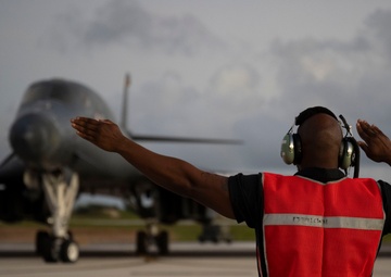 A B-1B Lancer assigned to the 34th Expeditionary Bomb Squadron takes off to conduct one of the last flying sorties in support of BTF 25-1, Mar. 6, 2025