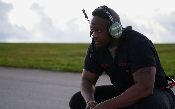 A B-1B Lancer assigned to the 34th Expeditionary Bomb Squadron takes off to conduct one of the last flying sorties in support of BTF 25-1, Mar. 6, 2025