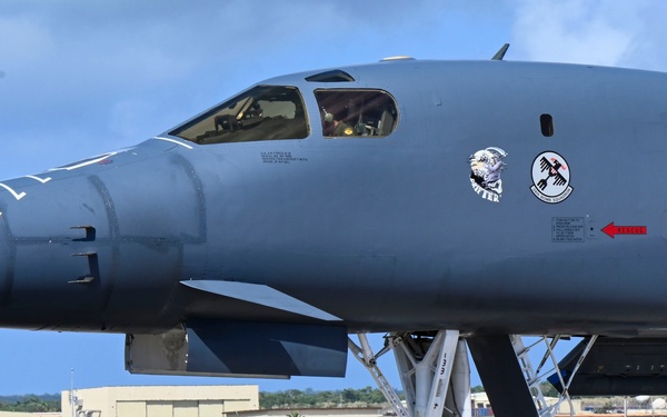 U.S. Air Force B-1B Lancer assigned to the 34th Expeditionary Bomb Squadron takes off to support BTF 25-1 training mission