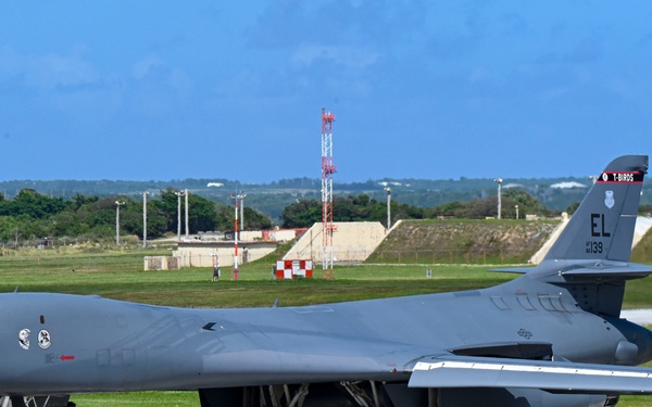 U.S. Air Force B-1B Lancer assigned to the 34th Expeditionary Bomb Squadron takes off to support BTF 25-1 training mission