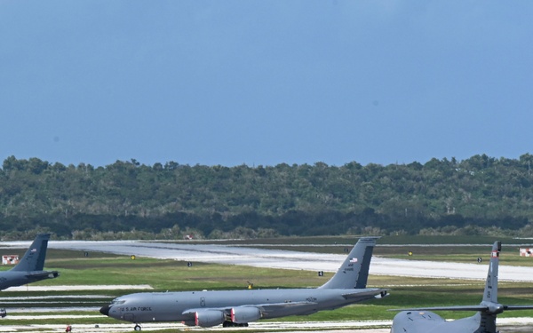 U.S. Air Force B-1B Lancer assigned to the 34th Expeditionary Bomb Squadron takes off to support BTF 25-1 training mission