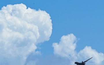 U.S. Air Force B-1B Lancer assigned to the 34th Expeditionary Bomb Squadron takes off to support BTF 25-1 training mission