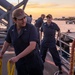 USS Normandy performs sea and anchor while pulling into Curacao