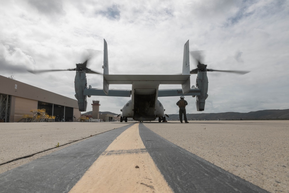 U.S. Marines with VMM-164 conduct an MV-22 Osprey training flight