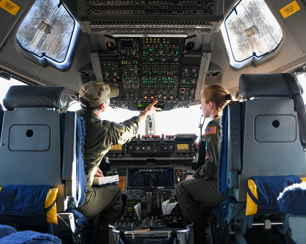 172nd Airlift Wing crew members perform pre-flight checks before departure from Springfield-Beckley Municipal Airport