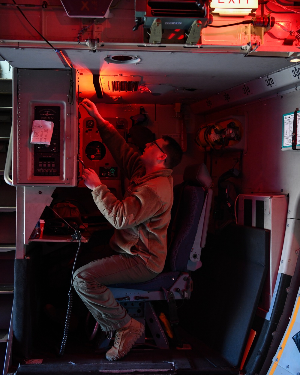 172nd Airlift Wing crew members perform pre-flight checks before departure from Springfield-Beckley Municipal Airport