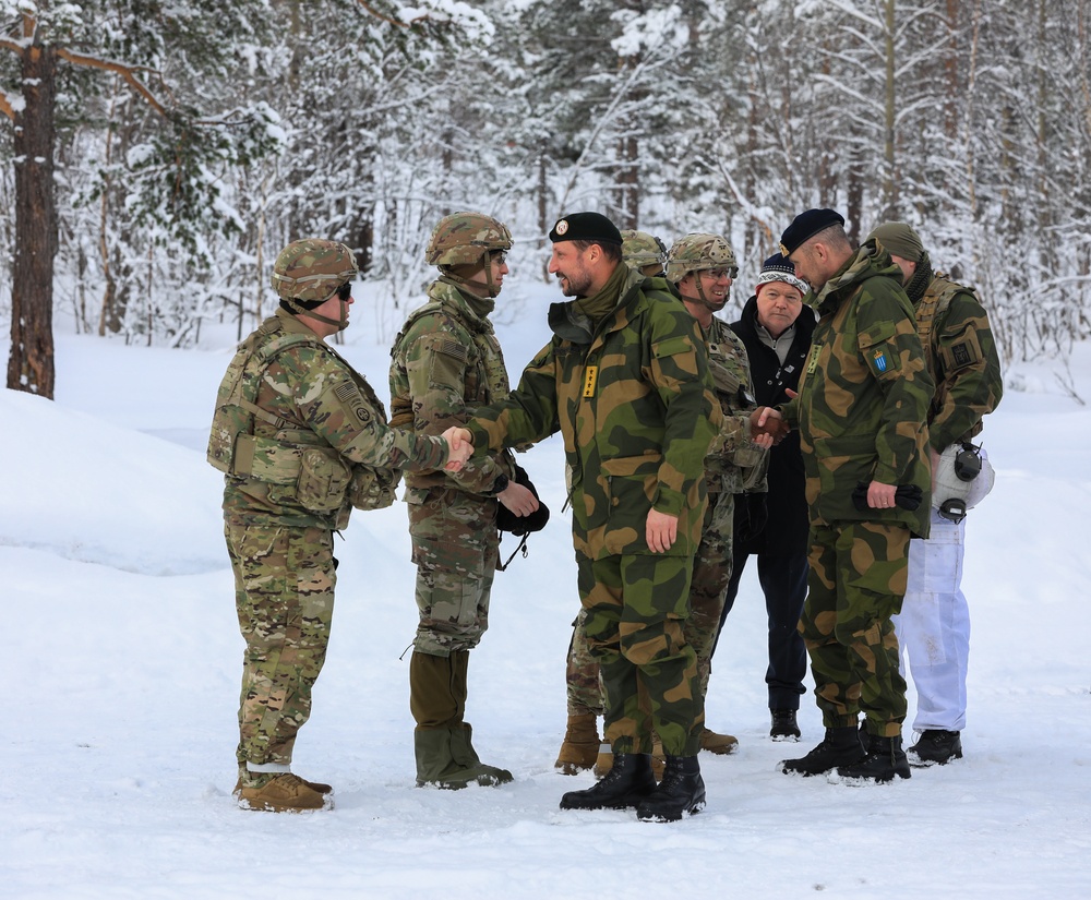 Norwegian Crown Prince Haakon visits MLRS battalion Soldiers during exercise Joint Viking 25 in Norway