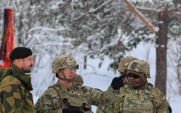 Norwegian Crown Prince Haakon visits MLRS battalion Soldiers during exercise Joint Viking 25 in Norway