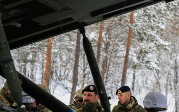 Norwegian Crown Prince Haakon visits MLRS battalion Soldiers during exercise Joint Viking 25 in Norway