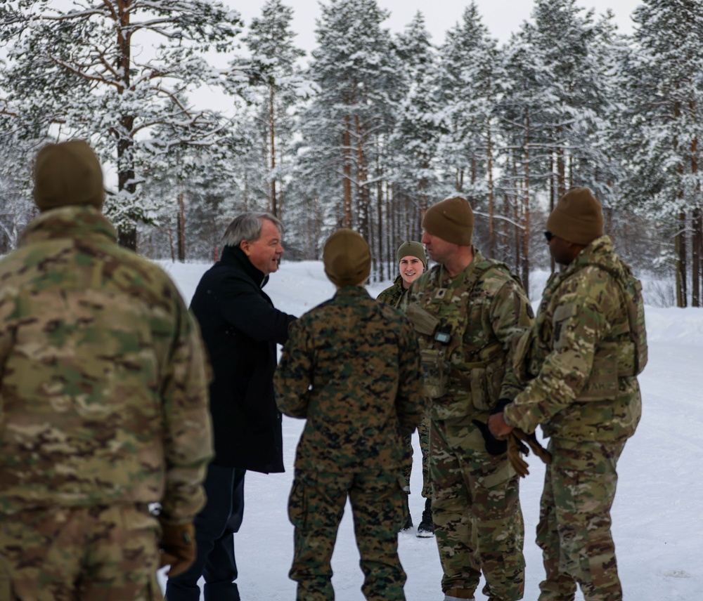 Norwegian Crown Prince Haakon visits MLRS battalion Soldiers during exercise Joint Viking 25 in Norway