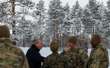 Norwegian Crown Prince Haakon visits MLRS battalion Soldiers during exercise Joint Viking 25 in Norway