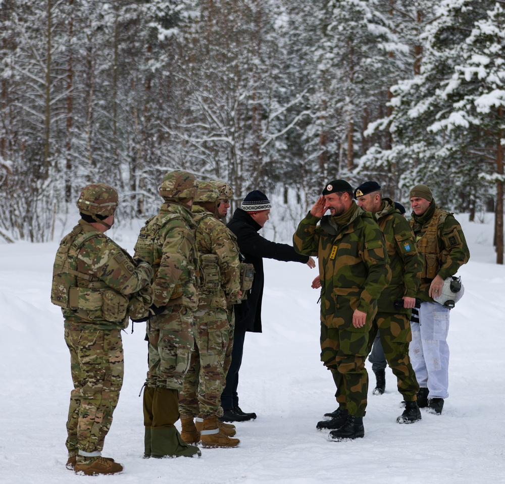 Norwegian Crown Prince Haakon visits MLRS battalion Soldiers during exercise Joint Viking 25 in Norway