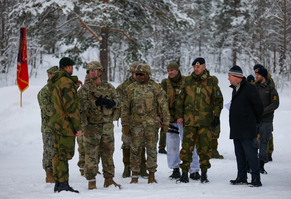 Norwegian Crown Prince Haakon visits MLRS battalion Soldiers during exercise Joint Viking 25 in Norway