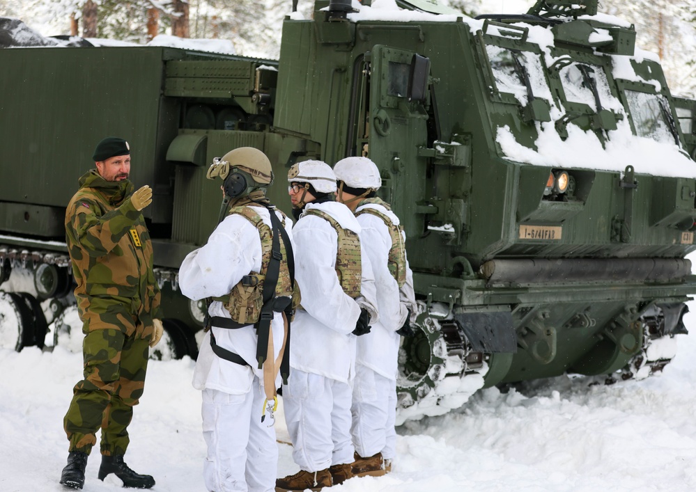 Norwegian Crown Prince Haakon visits MLRS battalion Soldiers during exercise Joint Viking 25 in Norway