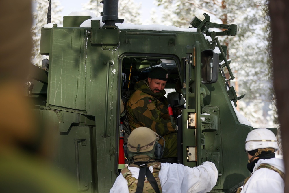 Norwegian Crown Prince Haakon visits MLRS battalion Soldiers during exercise Joint Viking 25 in Norway