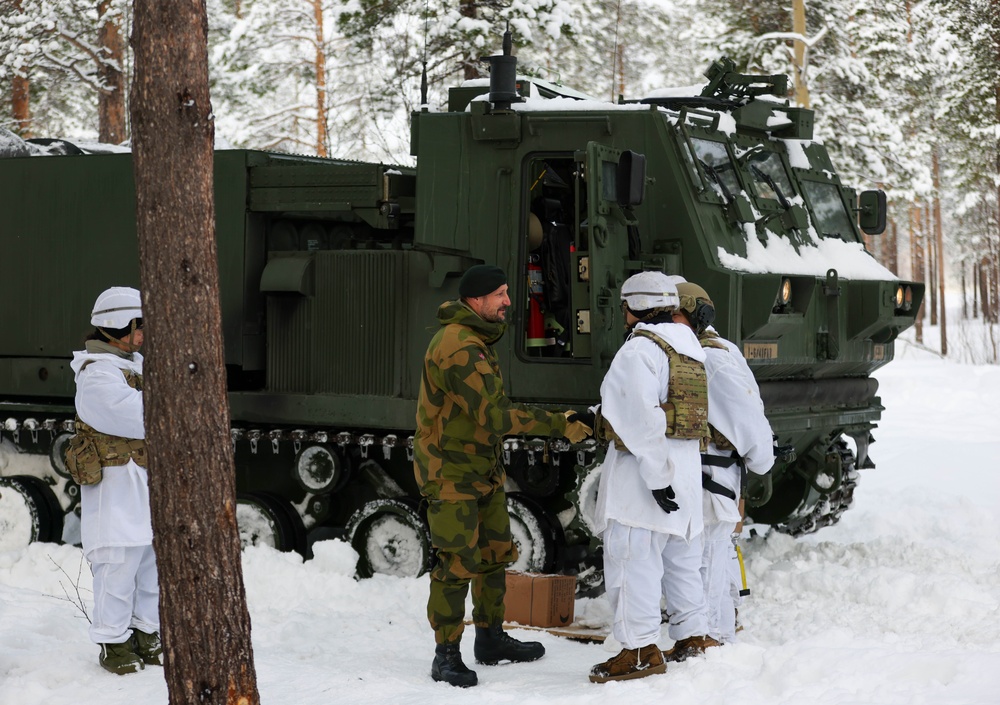 Norwegian Crown Prince Haakon visits MLRS battalion Soldiers during exercise Joint Viking 25 in Norway