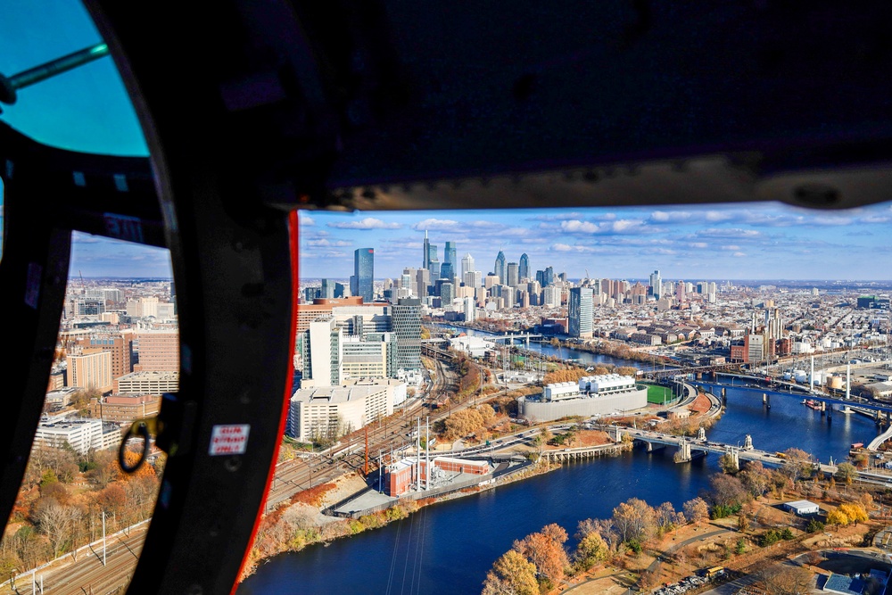 Air Station Atlantic City helicopter crew patrols waterways of Philadelphia