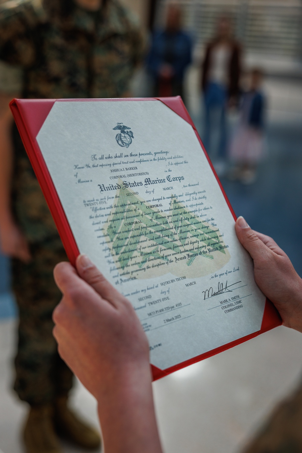 Combat photographer Lance Cpl. Joshua Barker promotes to Corporal