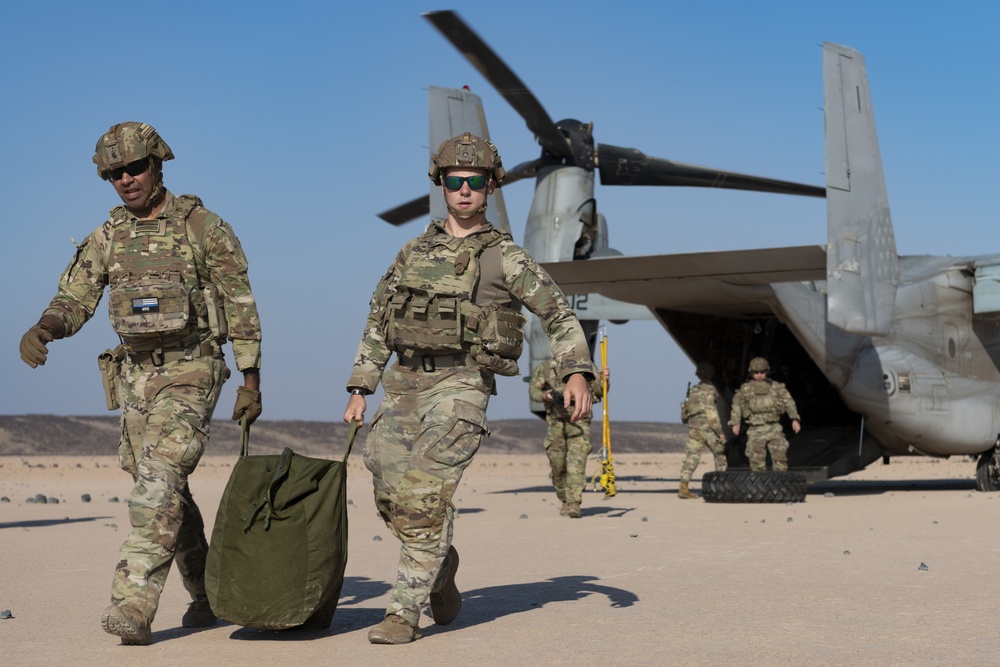 Task Force Associator Soldiers conduct sling-load training with Marines