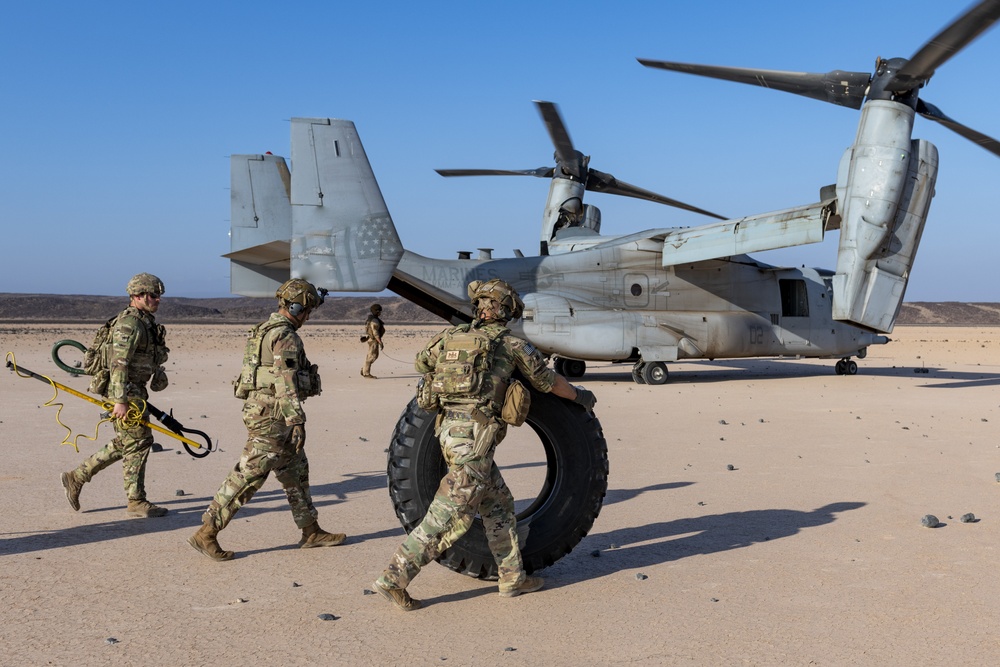 Task Force Associator Soldiers conduct sling-load training with Marines