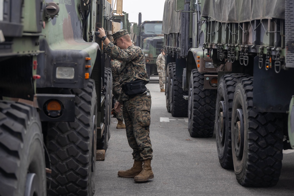 U.S. Marines prepare to return from the LA Fire Clean up