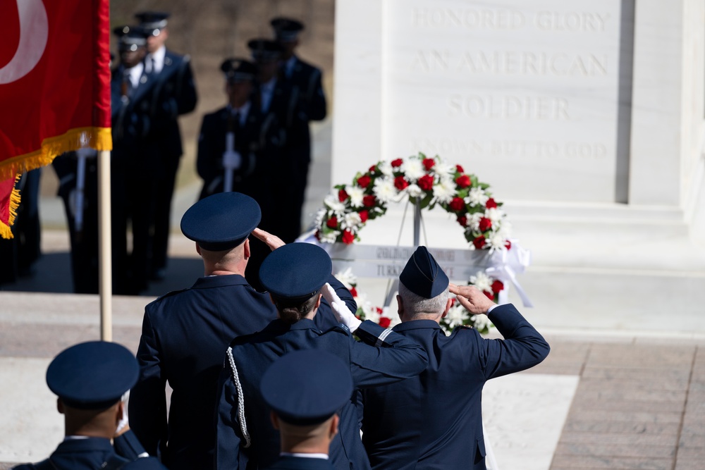 Commander of the Turkish Air Force Gen. Ziya Cemal Kadıoğlu Participates in an Air Force Full Honors Wreath-Laying Ceremony at the Tomb of the Unknown Soldier