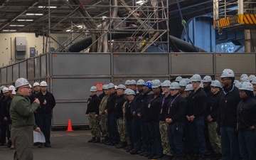 USS Ronald Reagan (CVN 76) Sailors attend a safety all-hands call