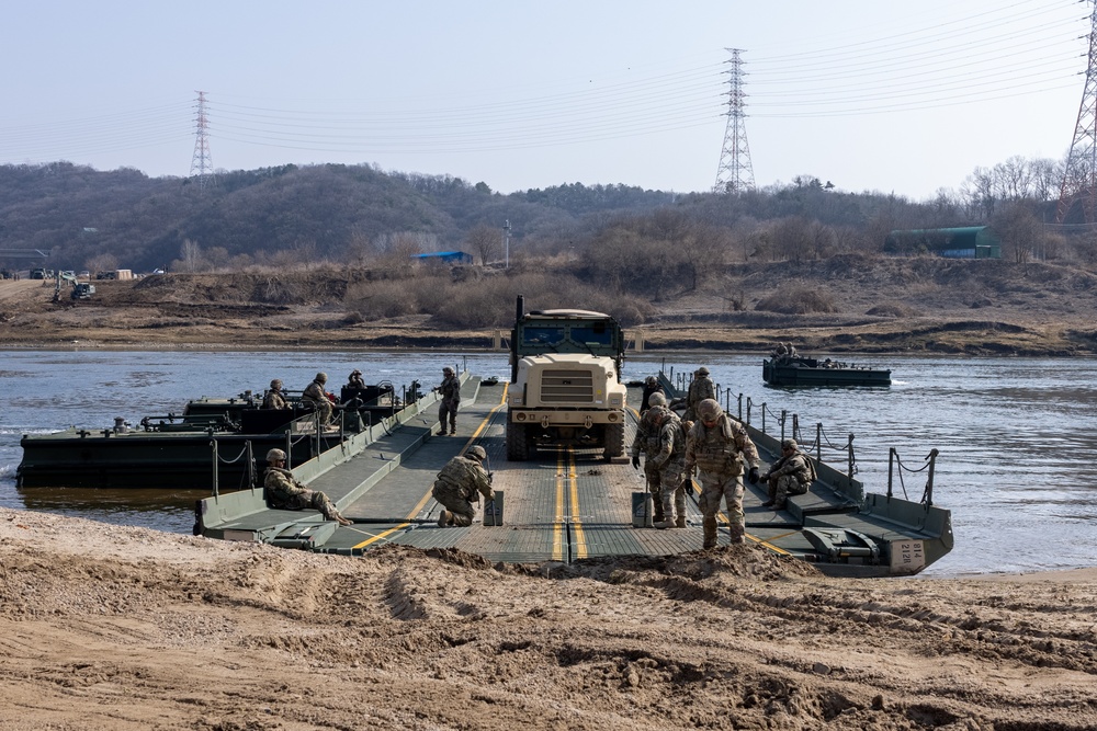 U.S. Marines and U.S. Army Soldiers Utilize an Improved Ribbon Bridge