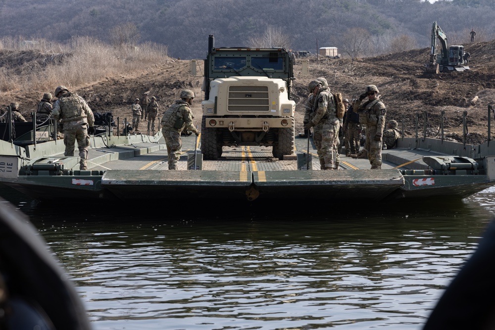 U.S. Marines and U.S. Army Soldiers Utilize an Improved Ribbon Bridge