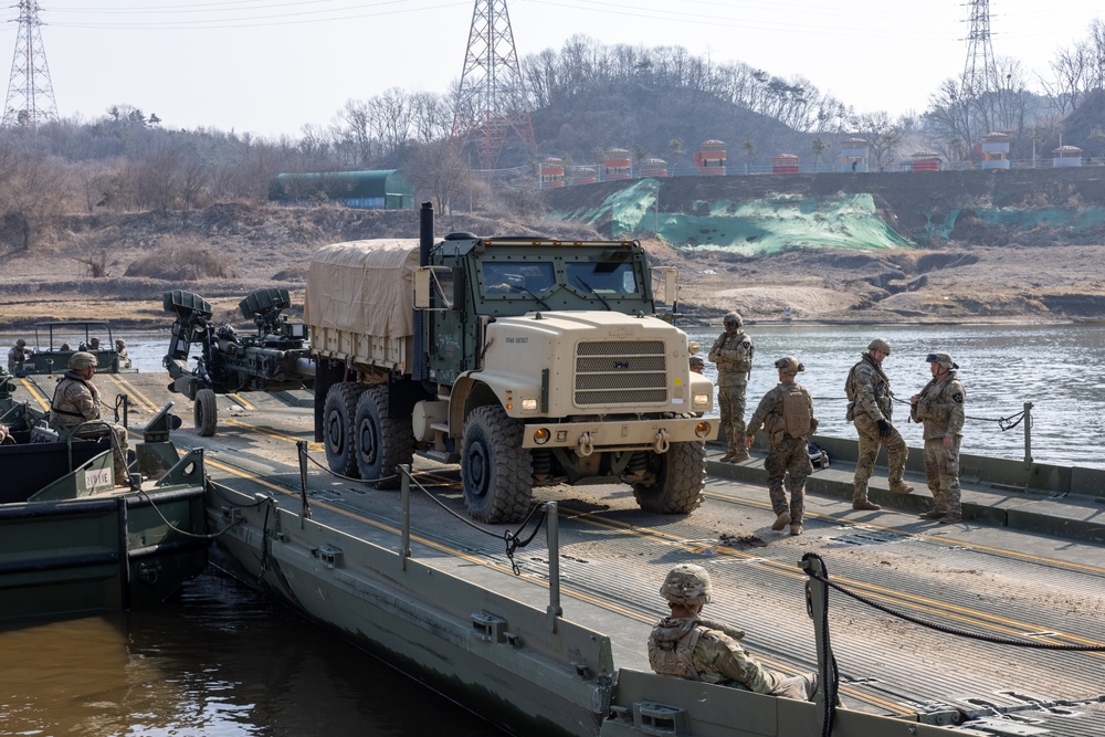 U.S. Marines and U.S. Army Soldiers Utilize an Improved Ribbon Bridge