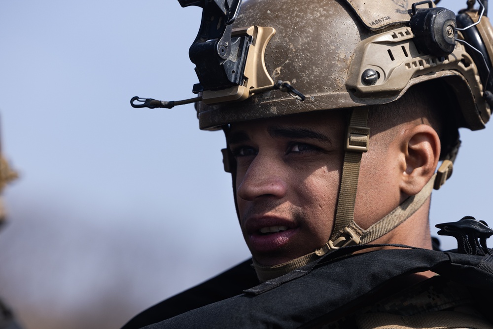 Stronger Together, U.S. Marines and U.S. Army Soldiers Move Equipment Using an Improved Ribbon Bridge