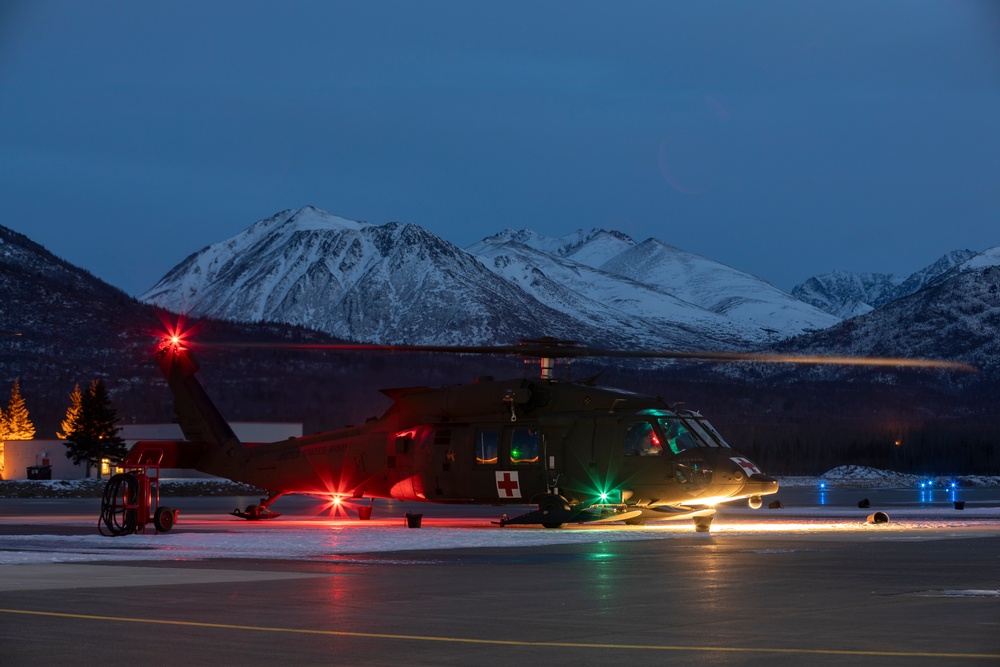 Alaska Army National Guard Black Hawk aviators conduct night operations training