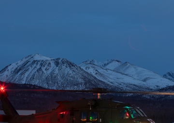 Alaska Army National Guard Black Hawk aviators conduct night operations training
