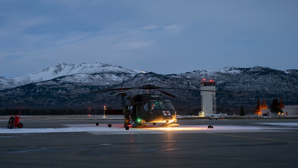 Alaska Army National Guard Black Hawk aviators conduct night operations training