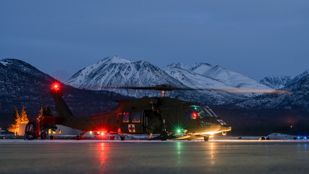 Alaska Army National Guard Black Hawk aviators conduct night operations training