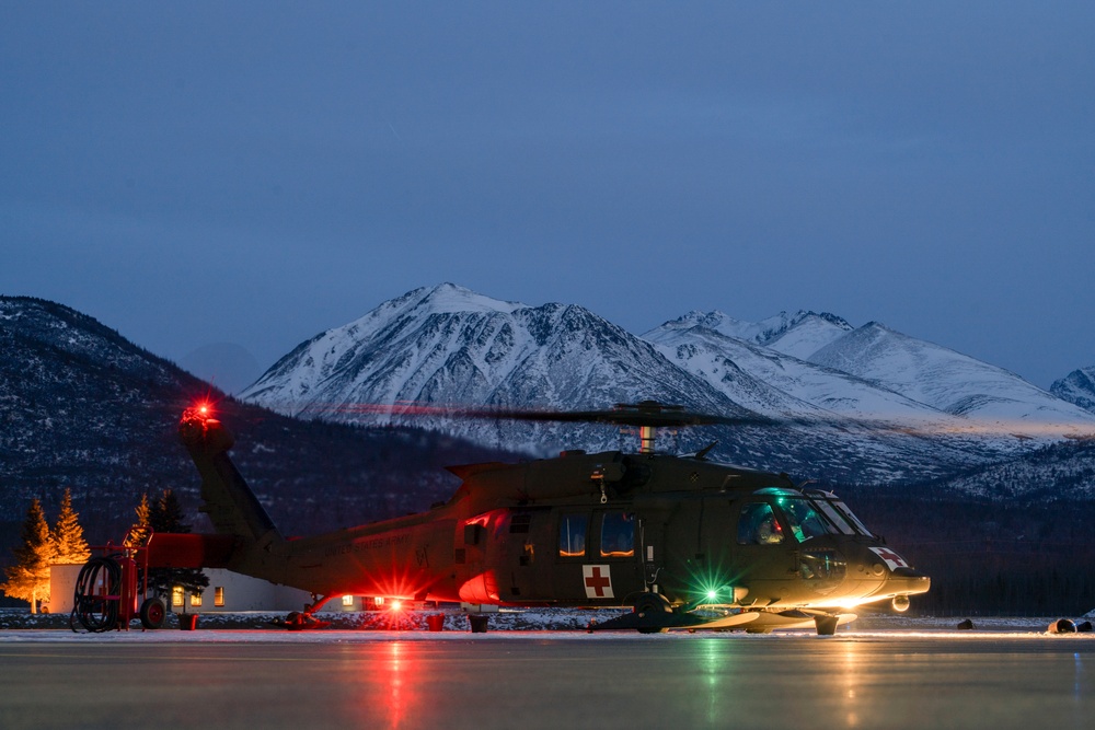 Alaska Army National Guard Black Hawk aviators conduct night operations training