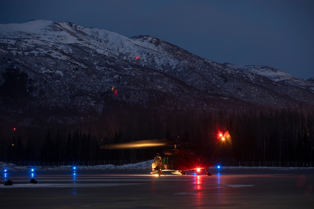 Alaska Army National Guard Black Hawk aviators conduct night operations training