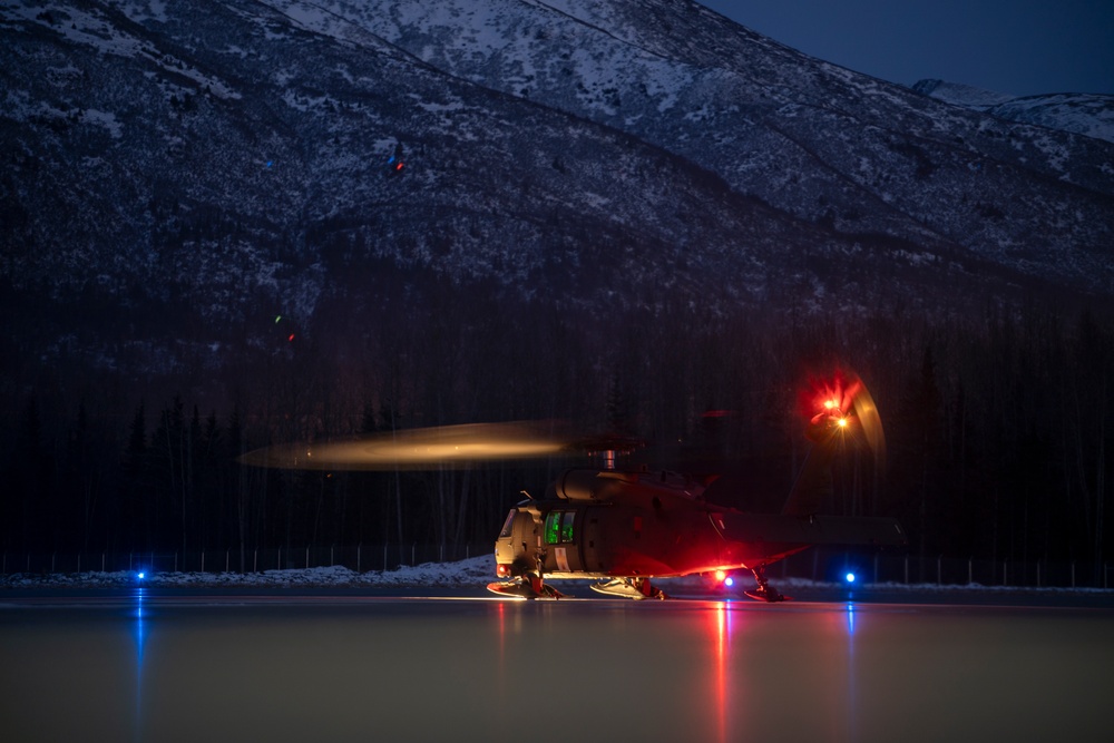Alaska Army National Guard Black Hawk aviators conduct night operations training