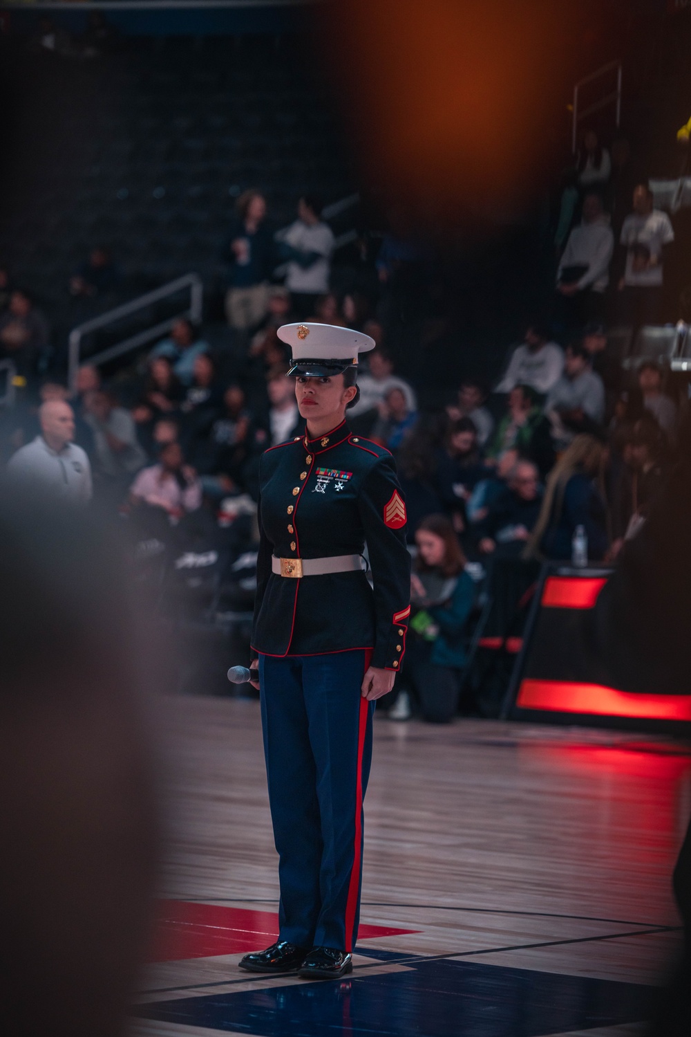 Sgt. Shelby Petersen performs the national anthem at Capital One Arena