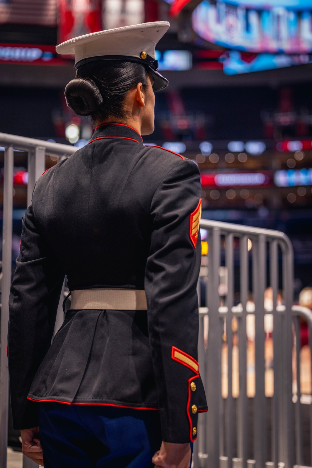 Sgt. Shelby Petersen performs the national anthem at Capital One Arena