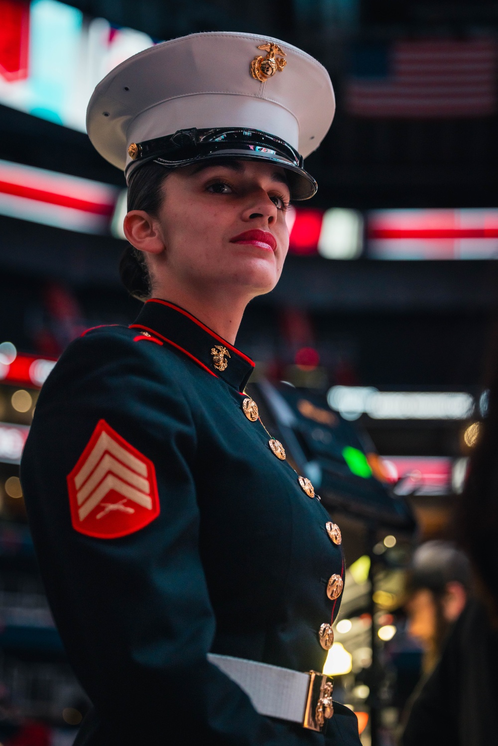 Sgt. Shelby Petersen performs the national anthem at Capital One Arena