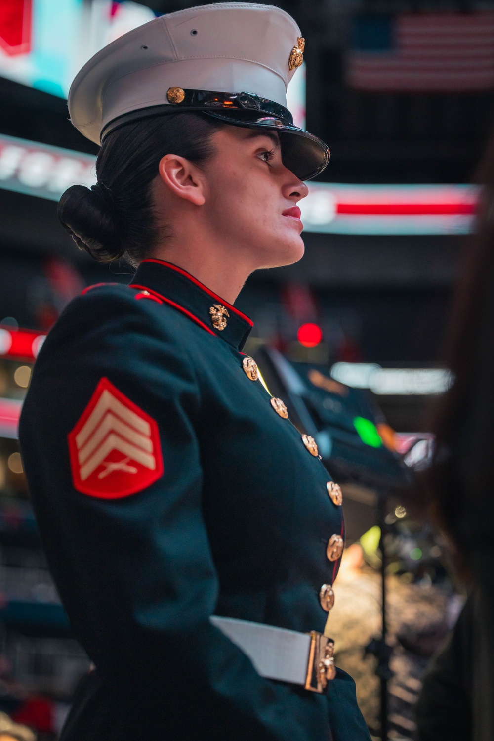 Sgt. Shelby Petersen performs the national anthem at Capital One Arena