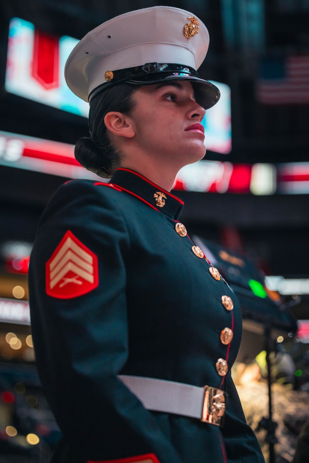 Sgt. Shelby Petersen performs the national anthem at Capital One Arena