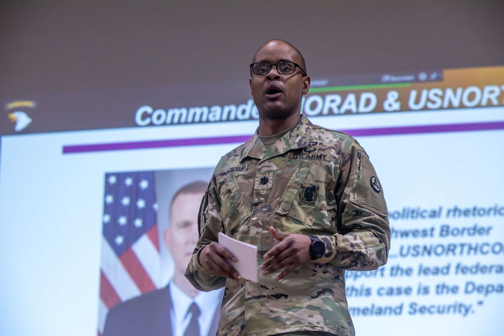 U.S. Soldiers receive a welcome brief in support of the Southern Border Mission